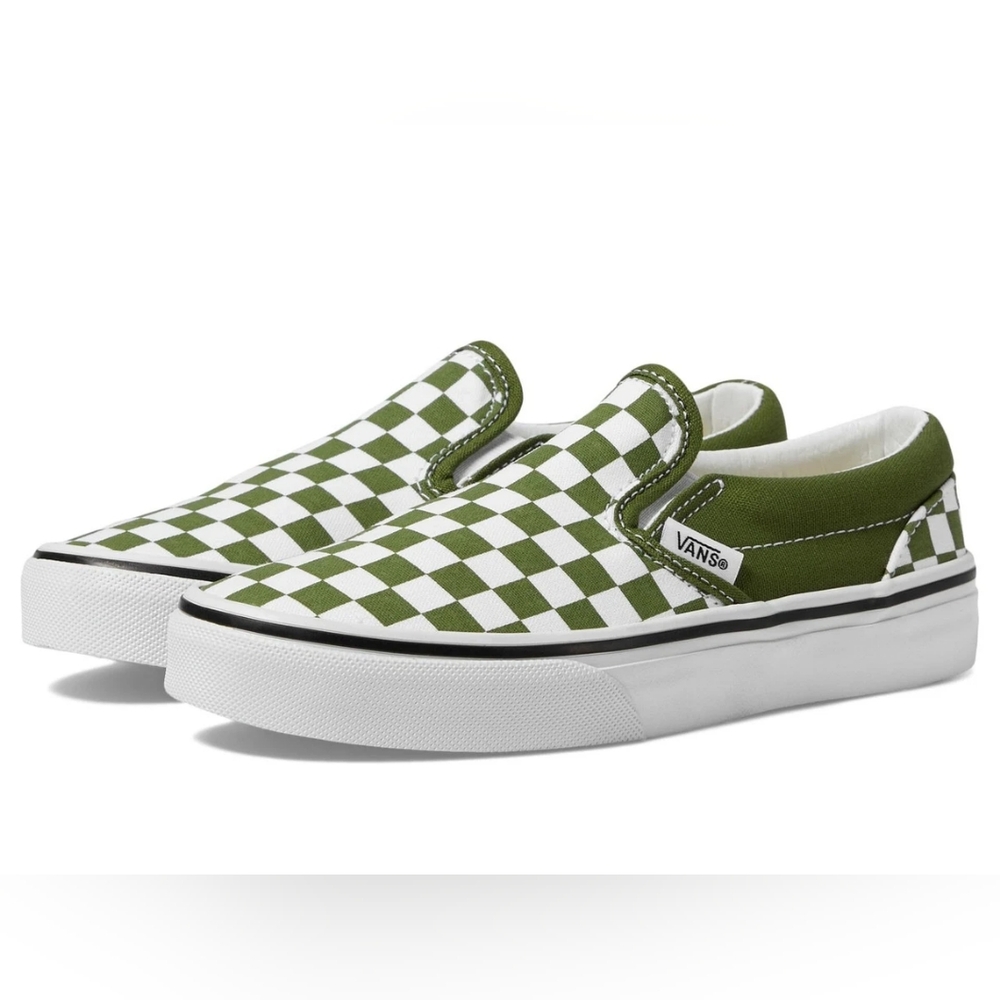 NWT Sz 11 Little Kids Classic Slip-on Color Theory Checkerboard Shoe Pesto Green